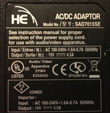 AC-DC Adapter for H&E SAD7015SE 15V Comes w/ Power Cord