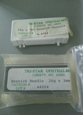 Lot of two Resnick Cannula Needle A4004 26gx3mm in cases Tri-star Ophthalmic