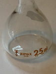 Lot of 1 KIMAX Glass 25mL TC ± 0.50mL Volumetric Flask Stopper Size 9