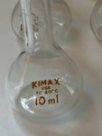 Lot of 9 KIMAX Glass 10mL TC ± 20°C Volumetric Flask Smooth Top