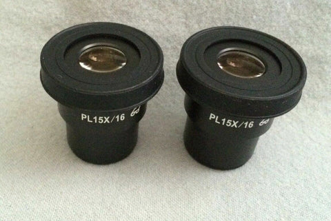 Pair of Microscope Oculars Eye Pieces Relief PL 15X/16