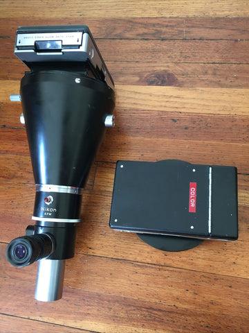 Vintage Nikon Large Format AFM Microscope Camera Two Polaroid Film Backs 8x/1.3x